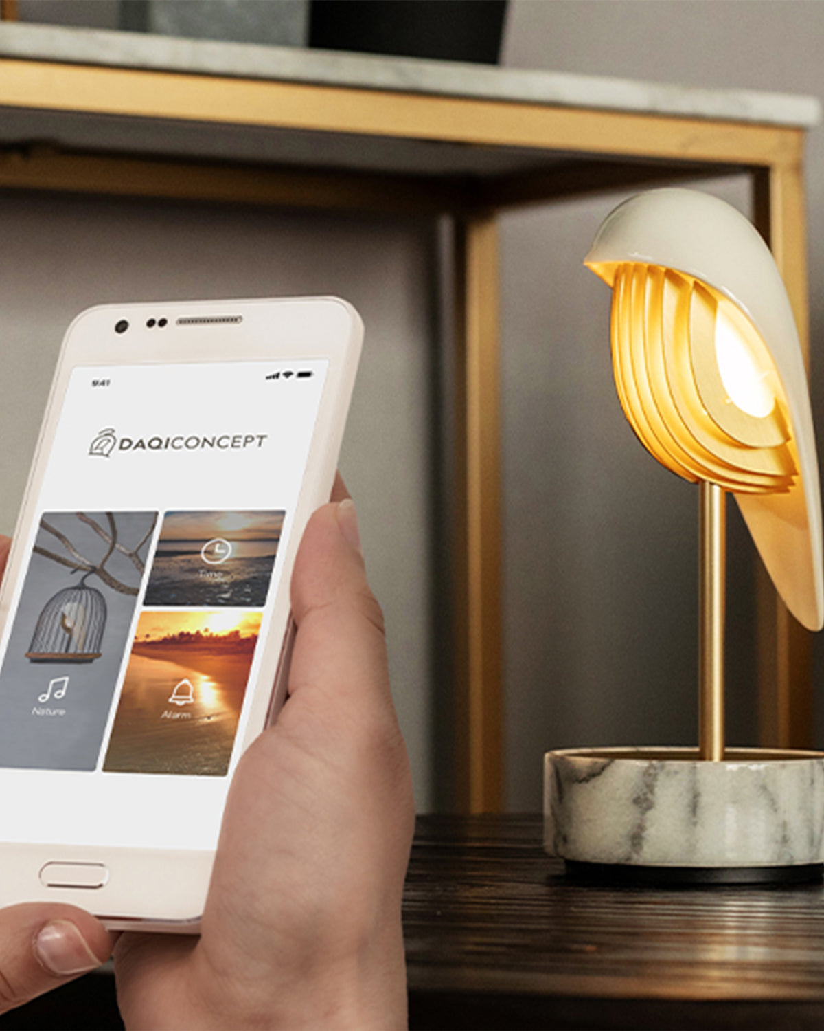 Alarm Clock + Light Chirp White Marble And Gold