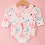 Retro Pink And Teal Deer Winter Peter Pan Collar Romper