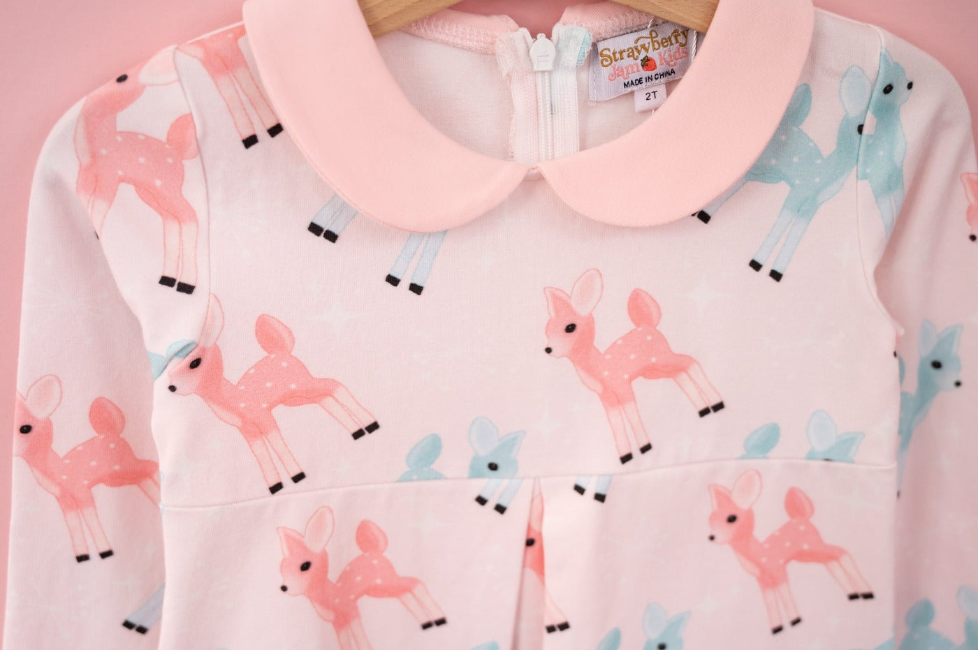 Retro Pink And Teal Deer Winter Peter Pan Collar Dress