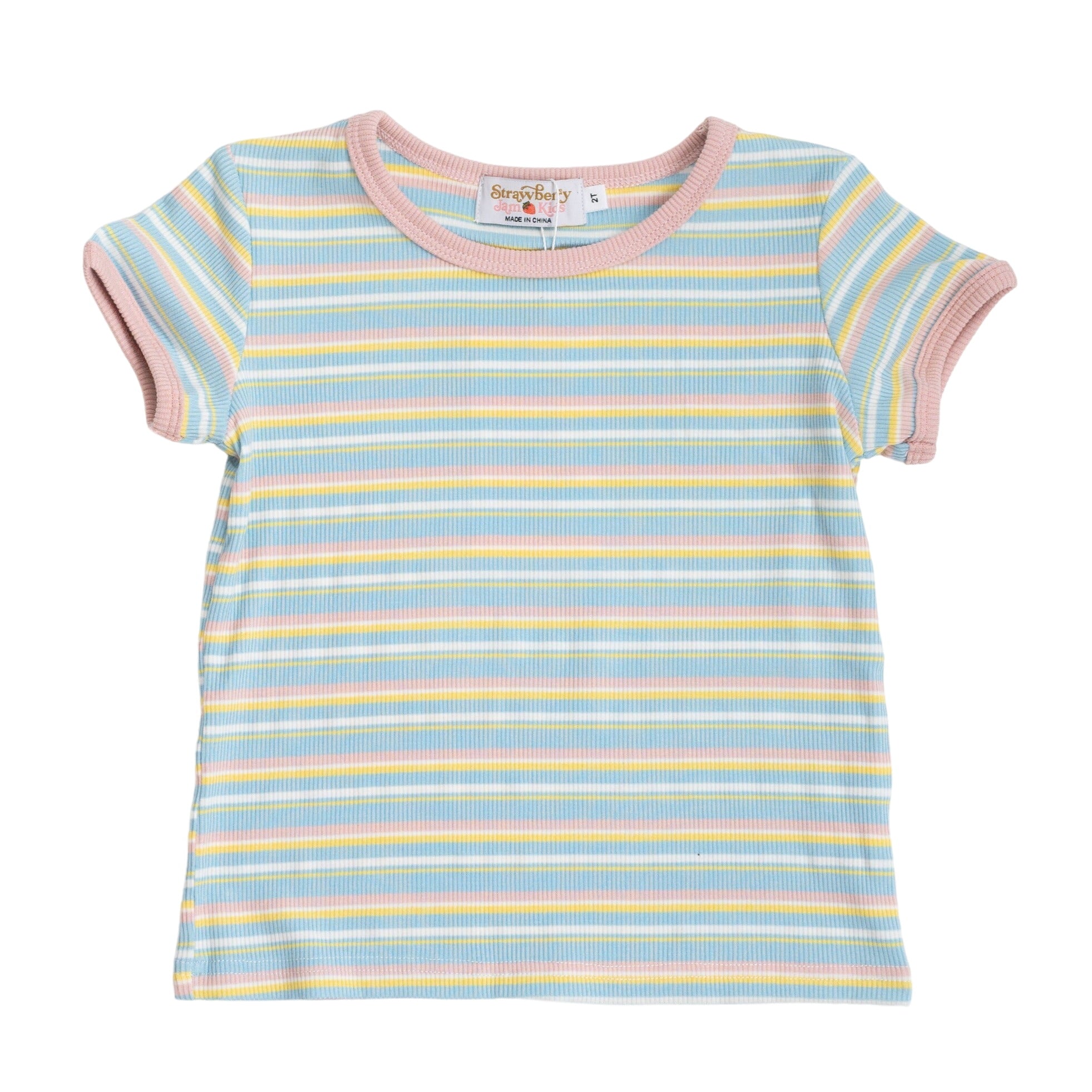 Striped Ringer T-shirt In Light Blue For Baby, Toddler And Kids