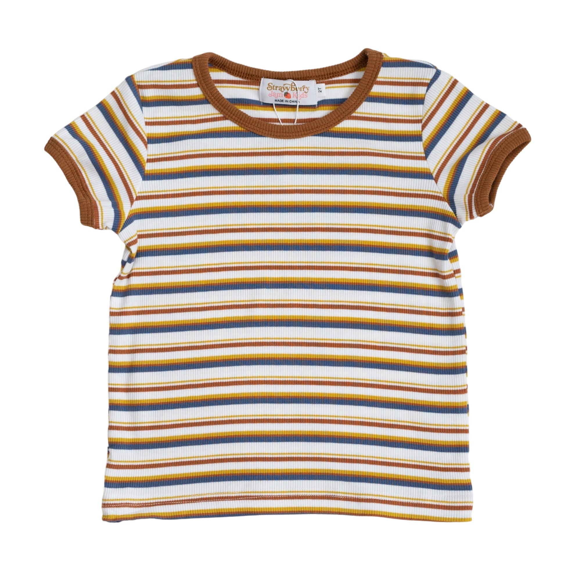 Striped Ringer T-shirt In Dark Blue And Brown For Baby Toddler, And Kids