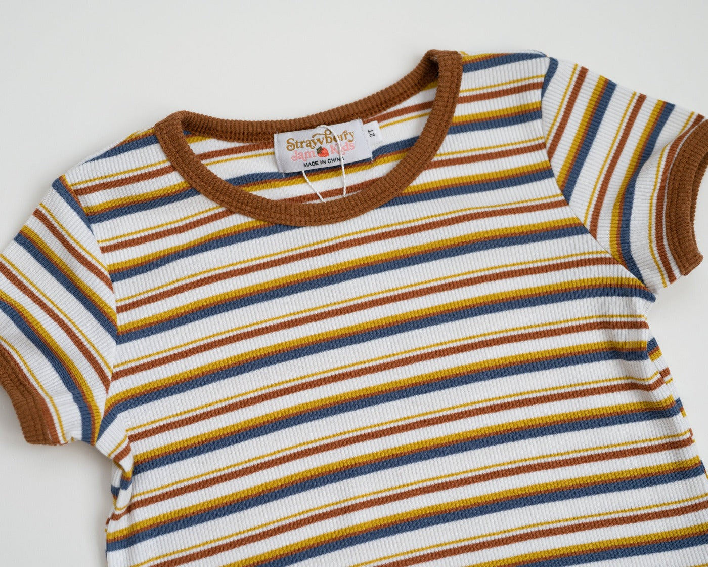 Striped Ringer T-shirt In Dark Blue And Brown For Baby Toddler, And Kids