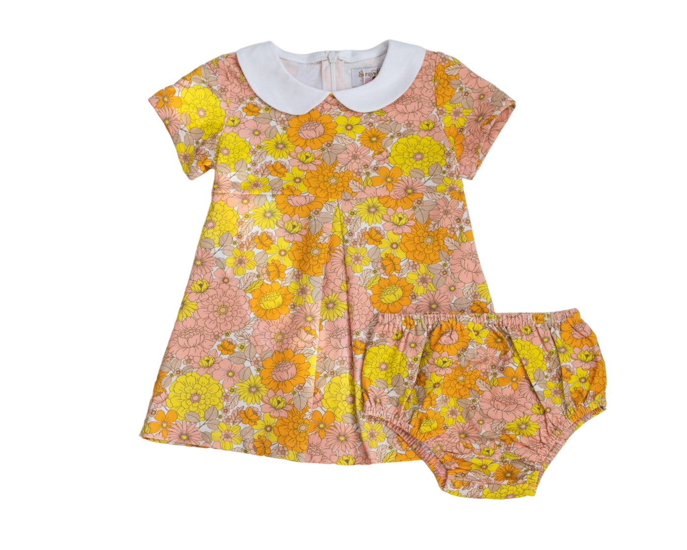 Vintage Marigold Floral Peter Pan Collar Dress Baby Toddler Girl