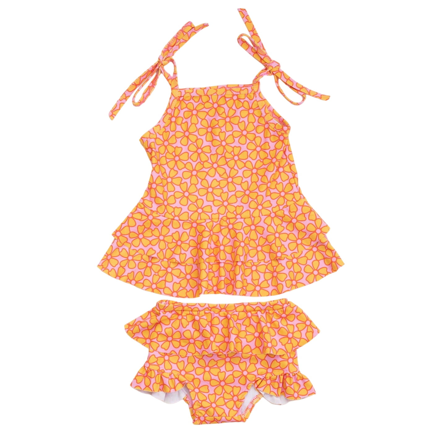 Pink And Yellow Two Piece Ruffle Swimsuit Baby Toddler Girls