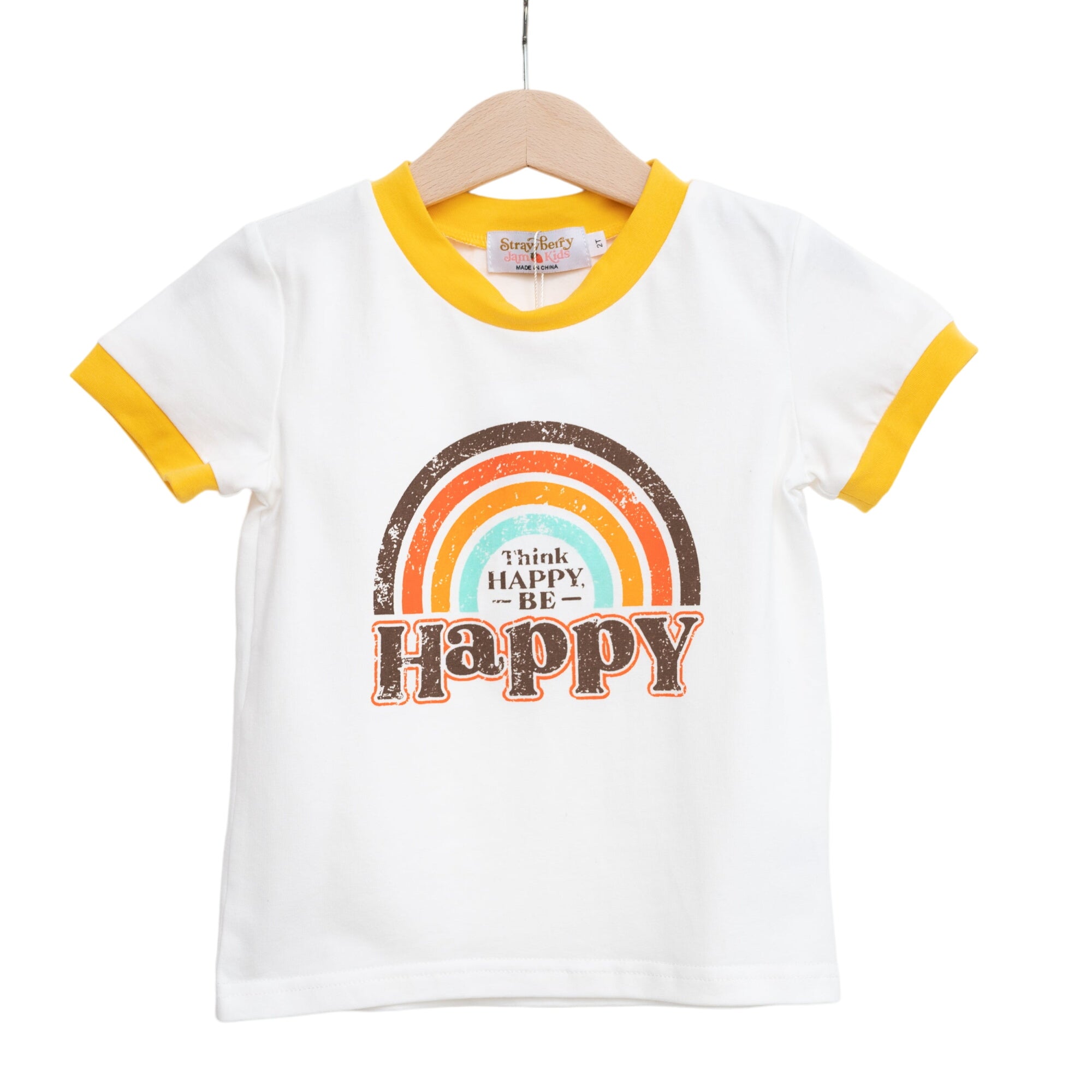 Think Happy Be Happy Retro Ringer T-shirt For Baby And Little Kids
