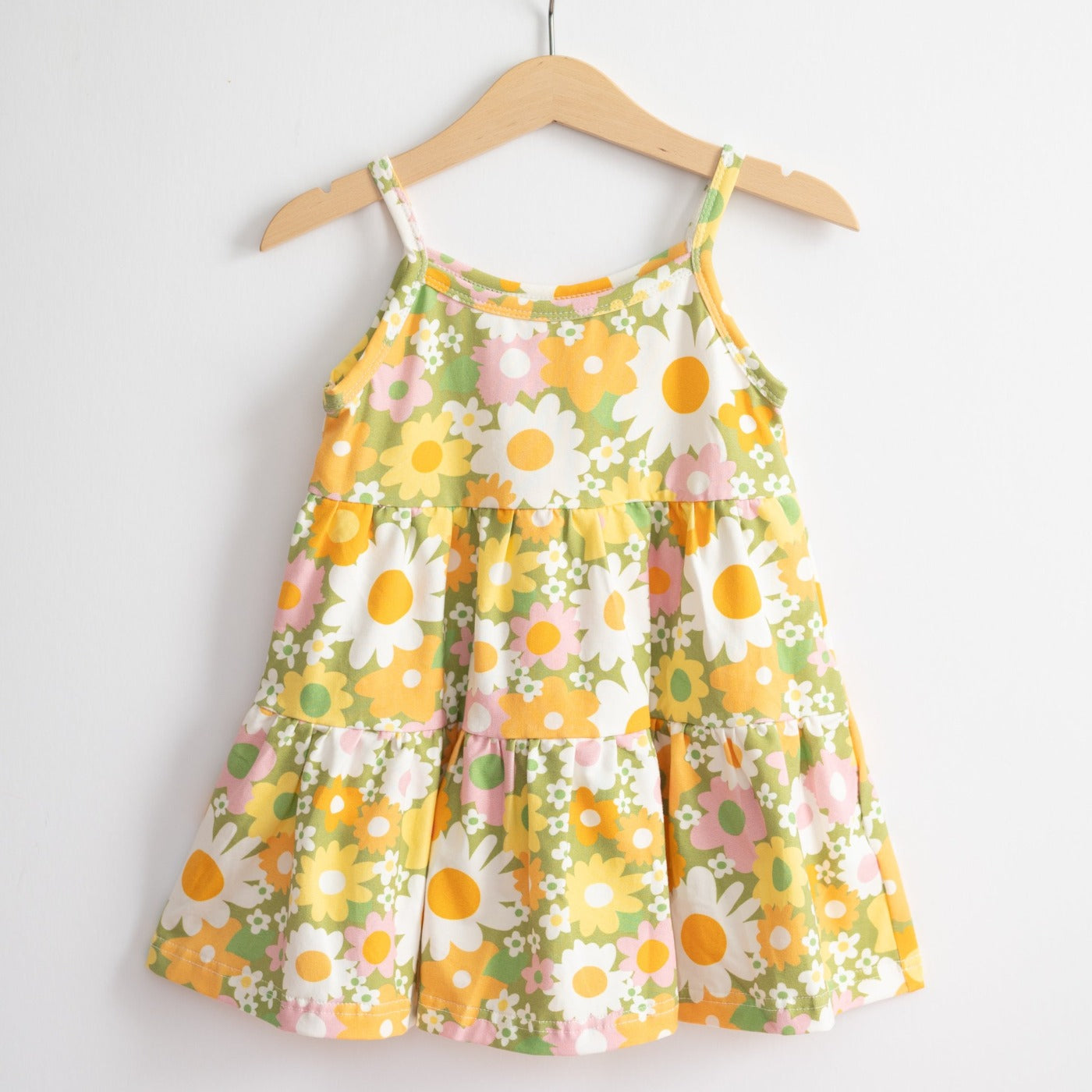 Green 60s Flower Power Girls' Tank Top Dress