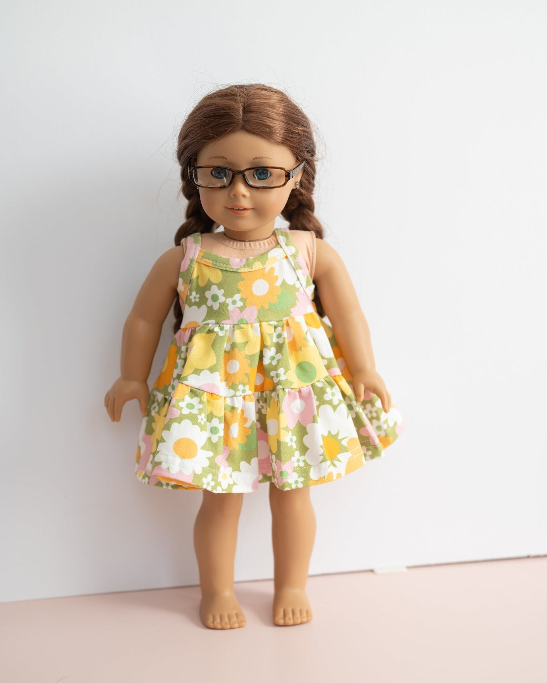 Green 60s Flower Power 18 Inch Doll Dress