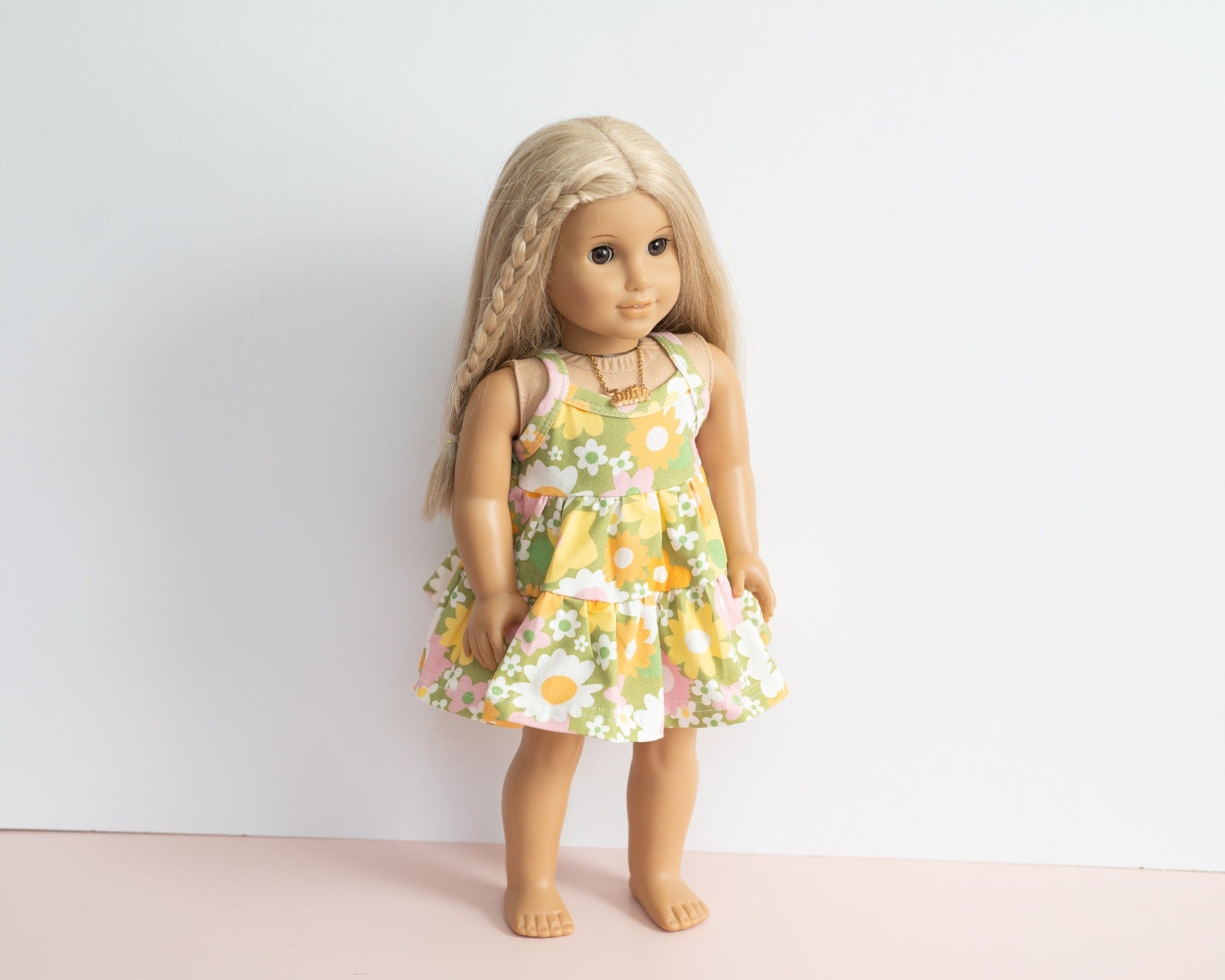 Green 60s Flower Power 18 Inch Doll Dress