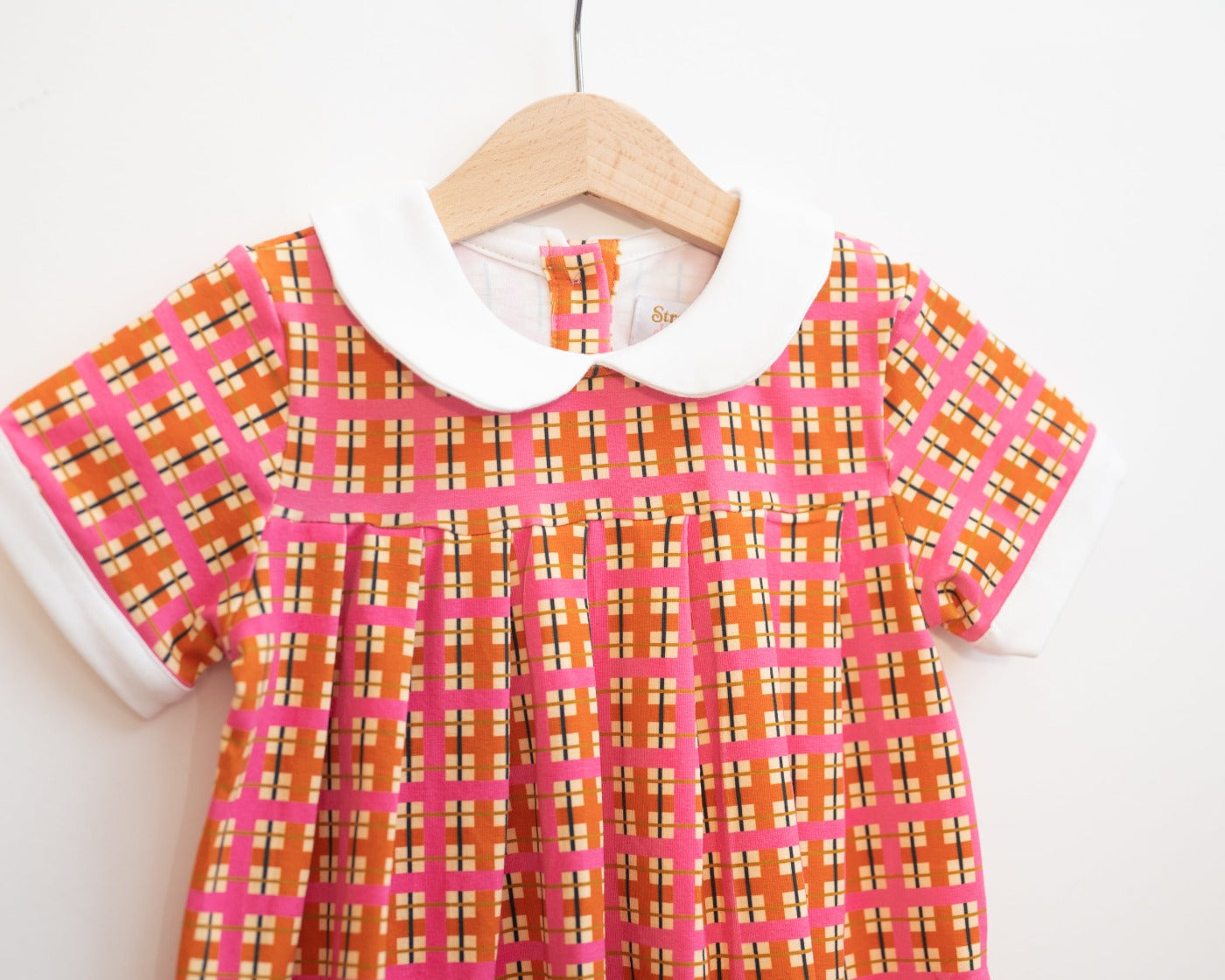 Retro Pink Plaid Pleated Peter Pan Collar Dress