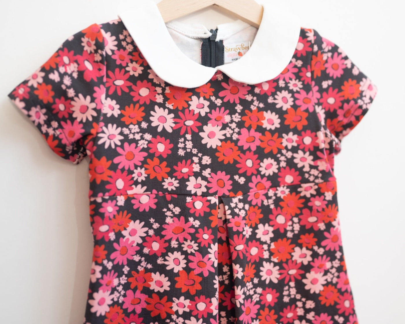 Retro Navy And Pink Flower Power Peter Pan Collar Dress