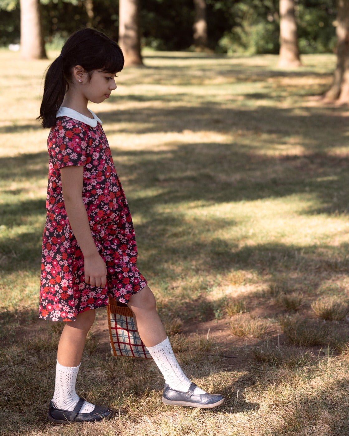 Retro Navy And Pink Flower Power Peter Pan Collar Dress