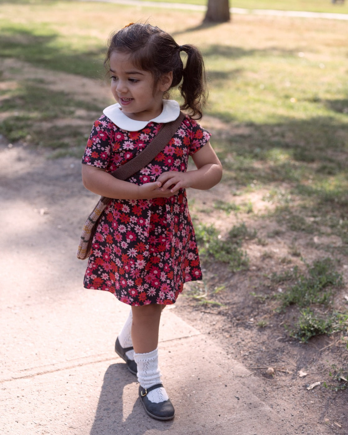 Retro Navy And Pink Flower Power Peter Pan Collar Dress