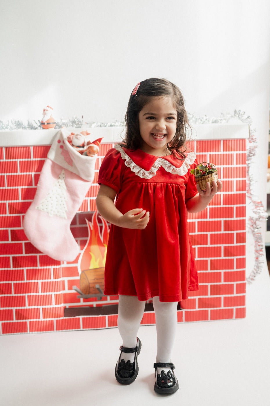 Red Christmas Dress In Velvet For Girls