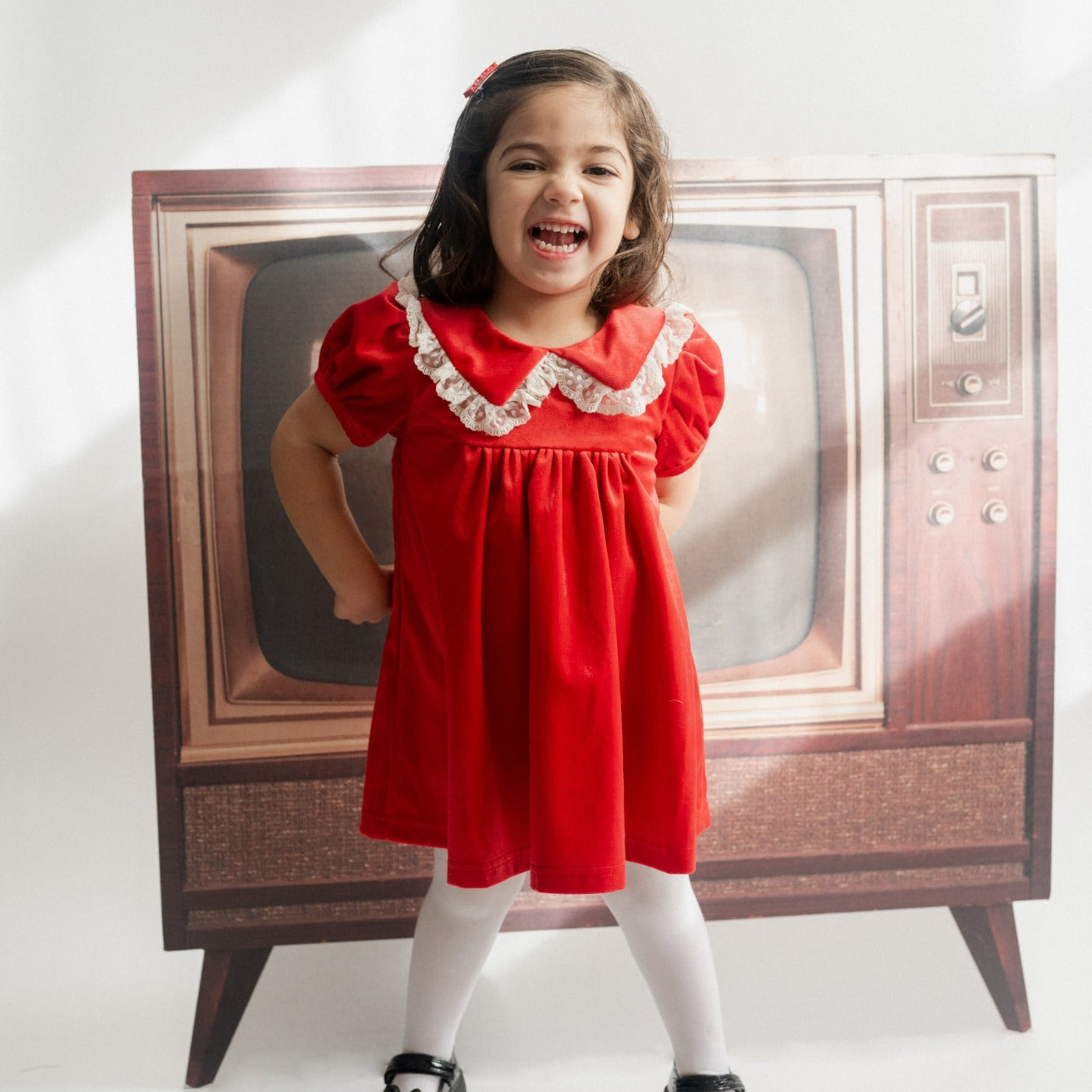 Red Christmas Dress In Velvet For Girls