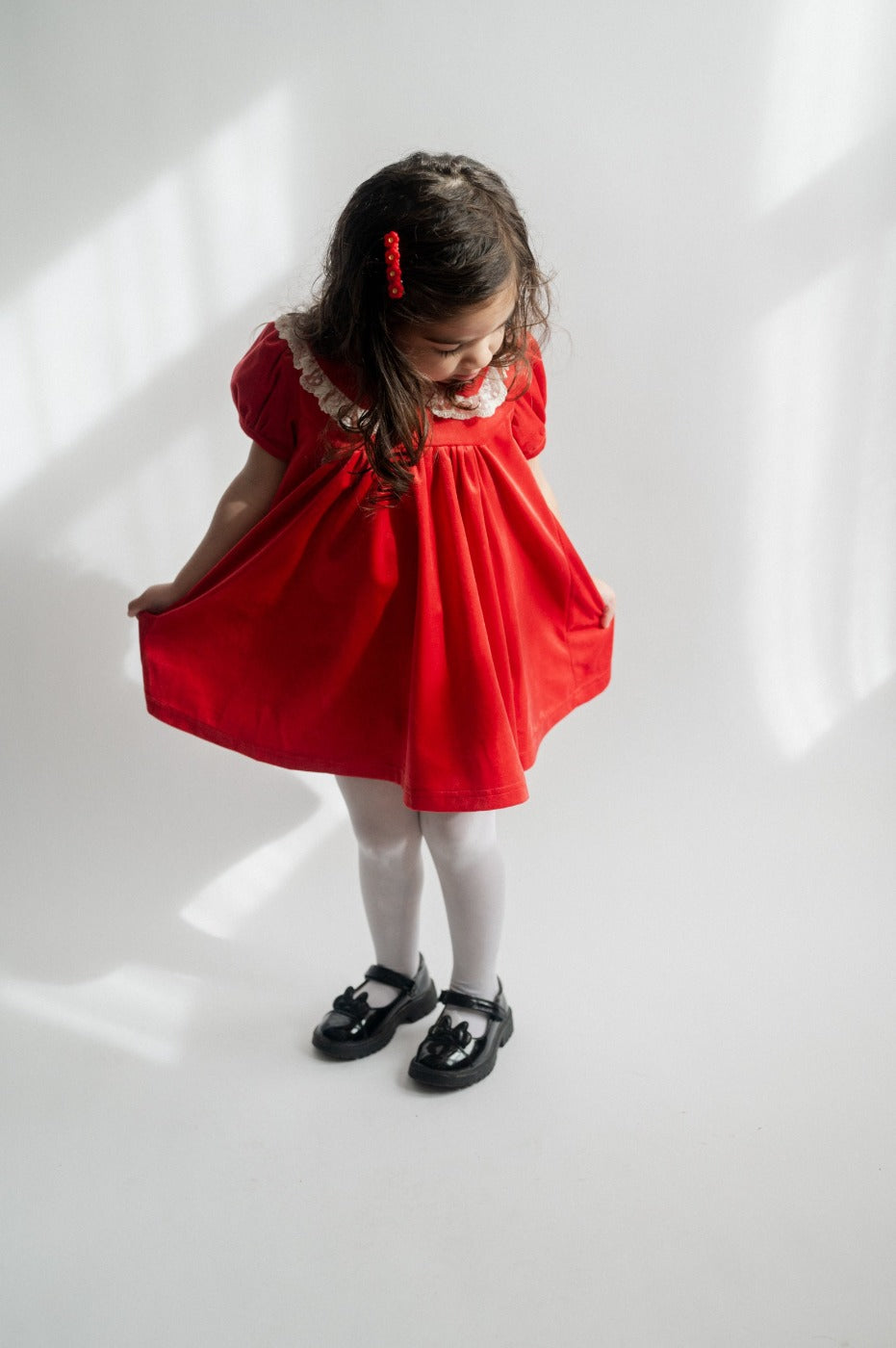 Red Christmas Dress In Velvet For Girls