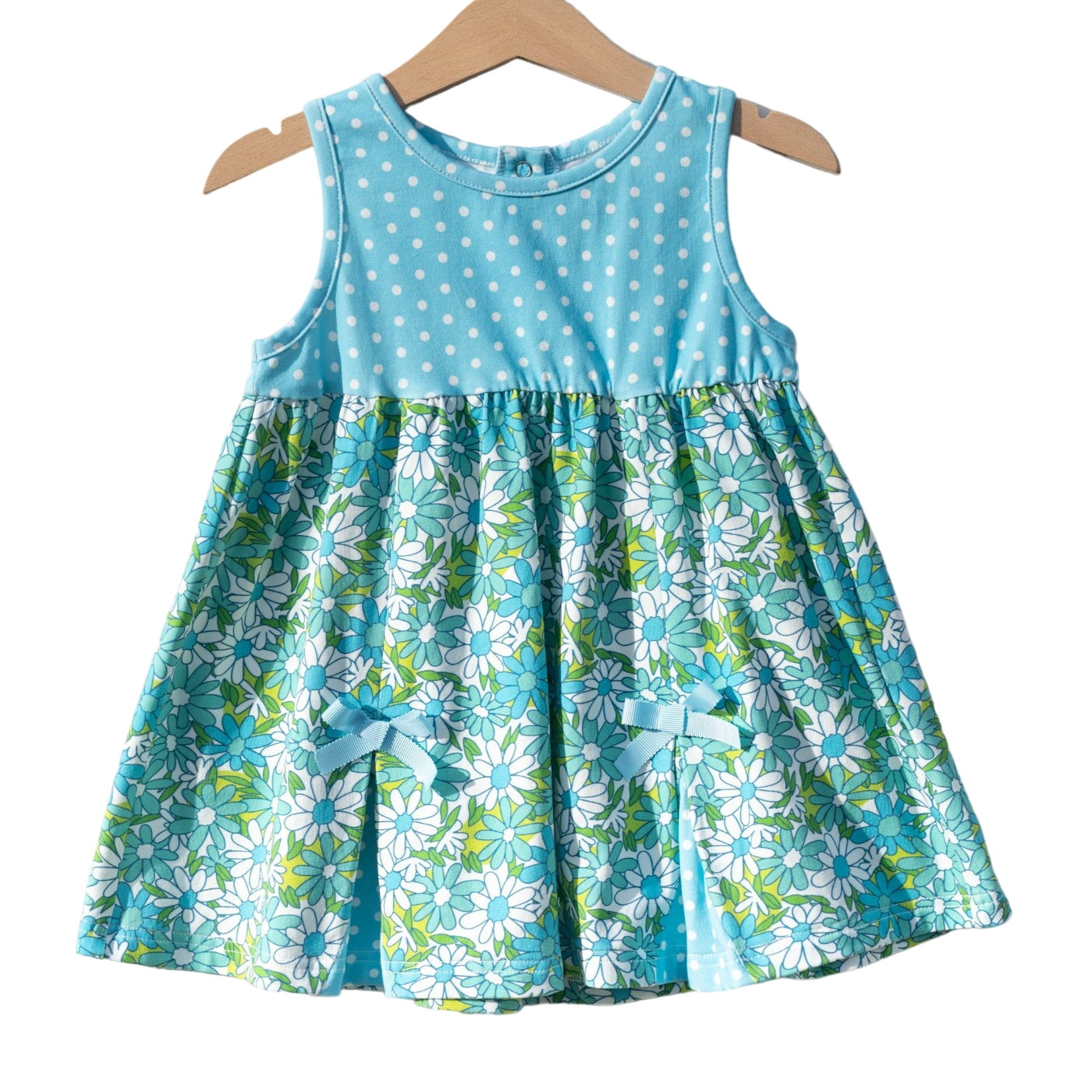 Blue Flower Power And Polka Dot Dress For Baby And Toddler Girls
