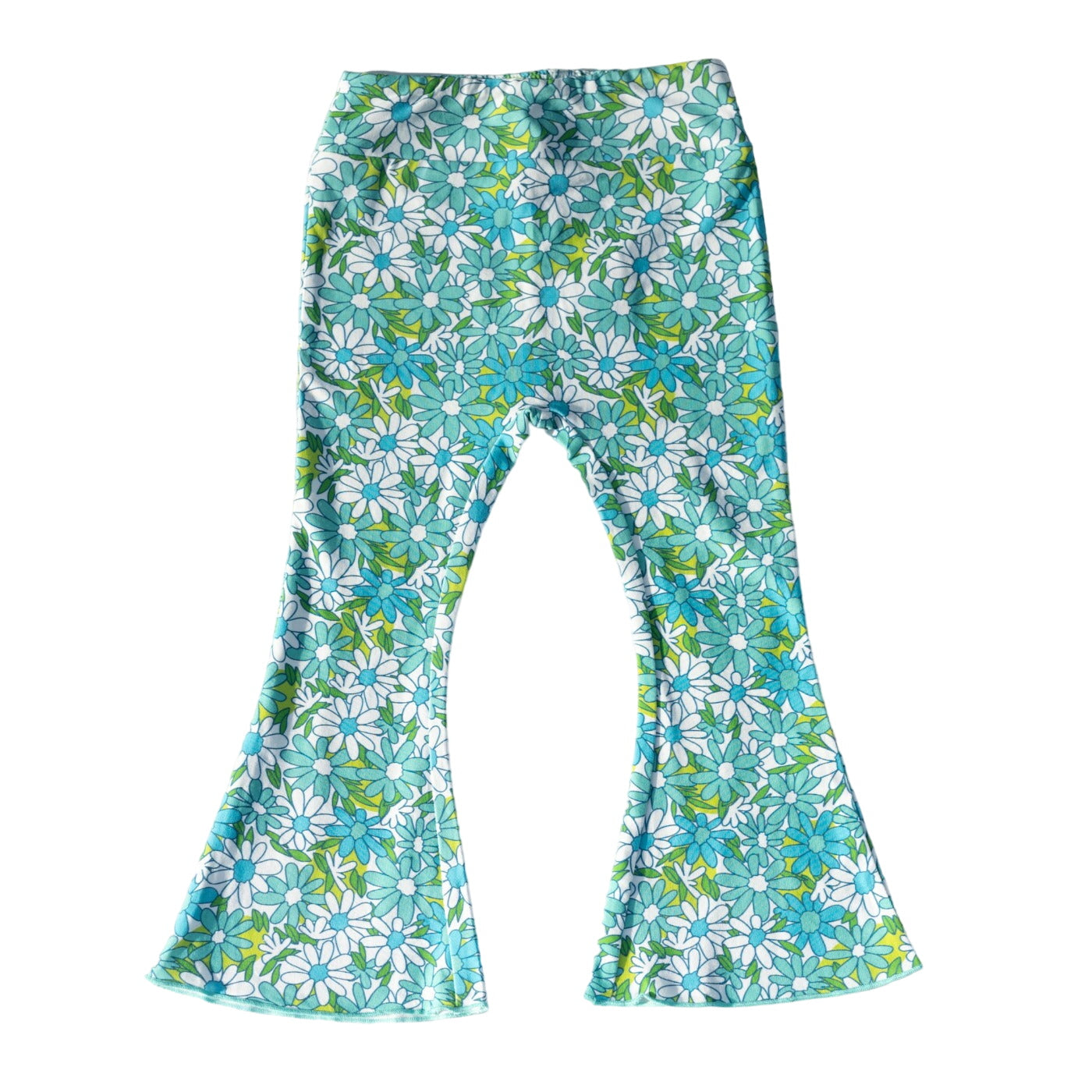 Blue Flower Power Jersey Knit Bell Bottoms For Babies, Toddlers And Girls