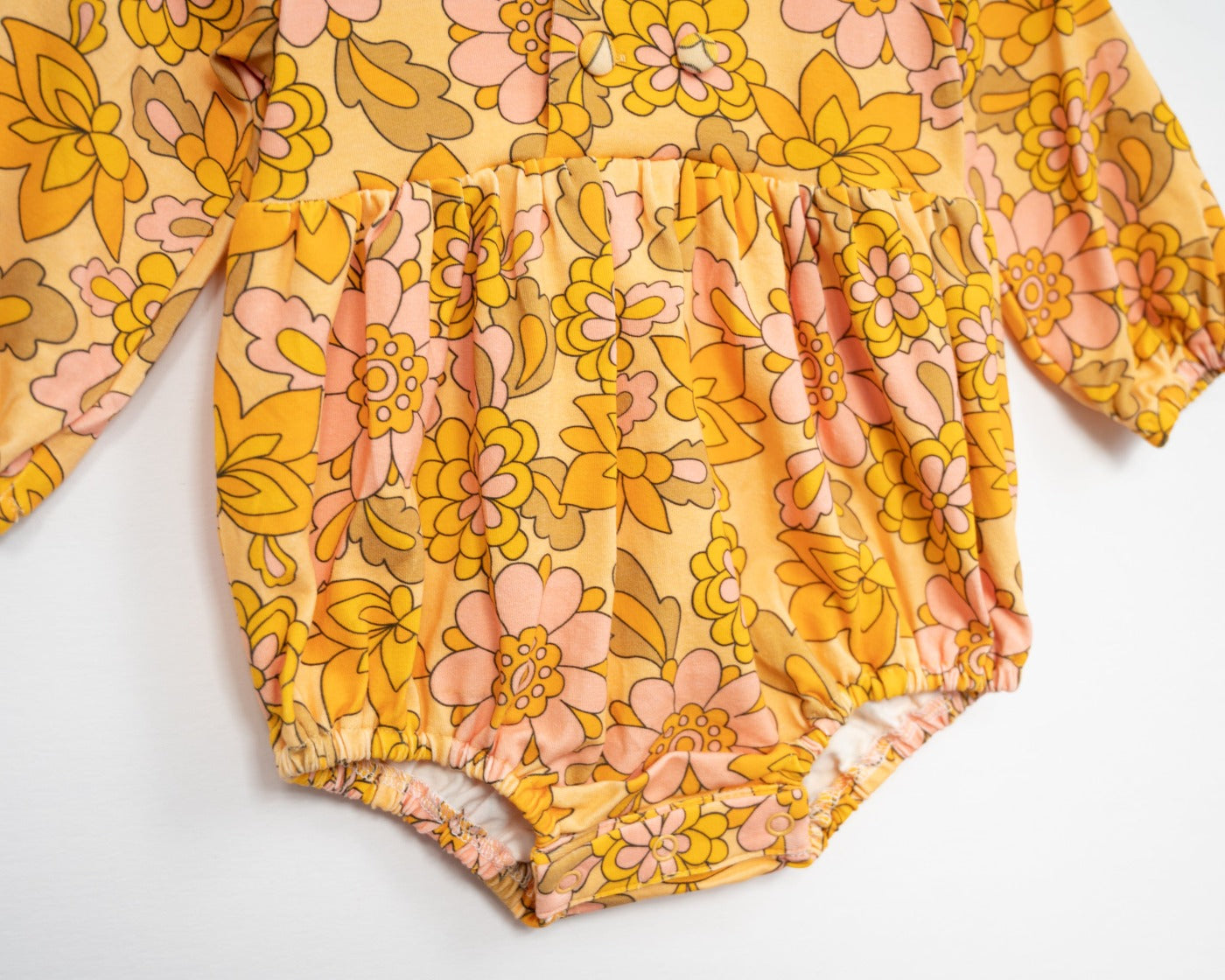 Seventies Yellow Retro Floral Collar Romper For Babies