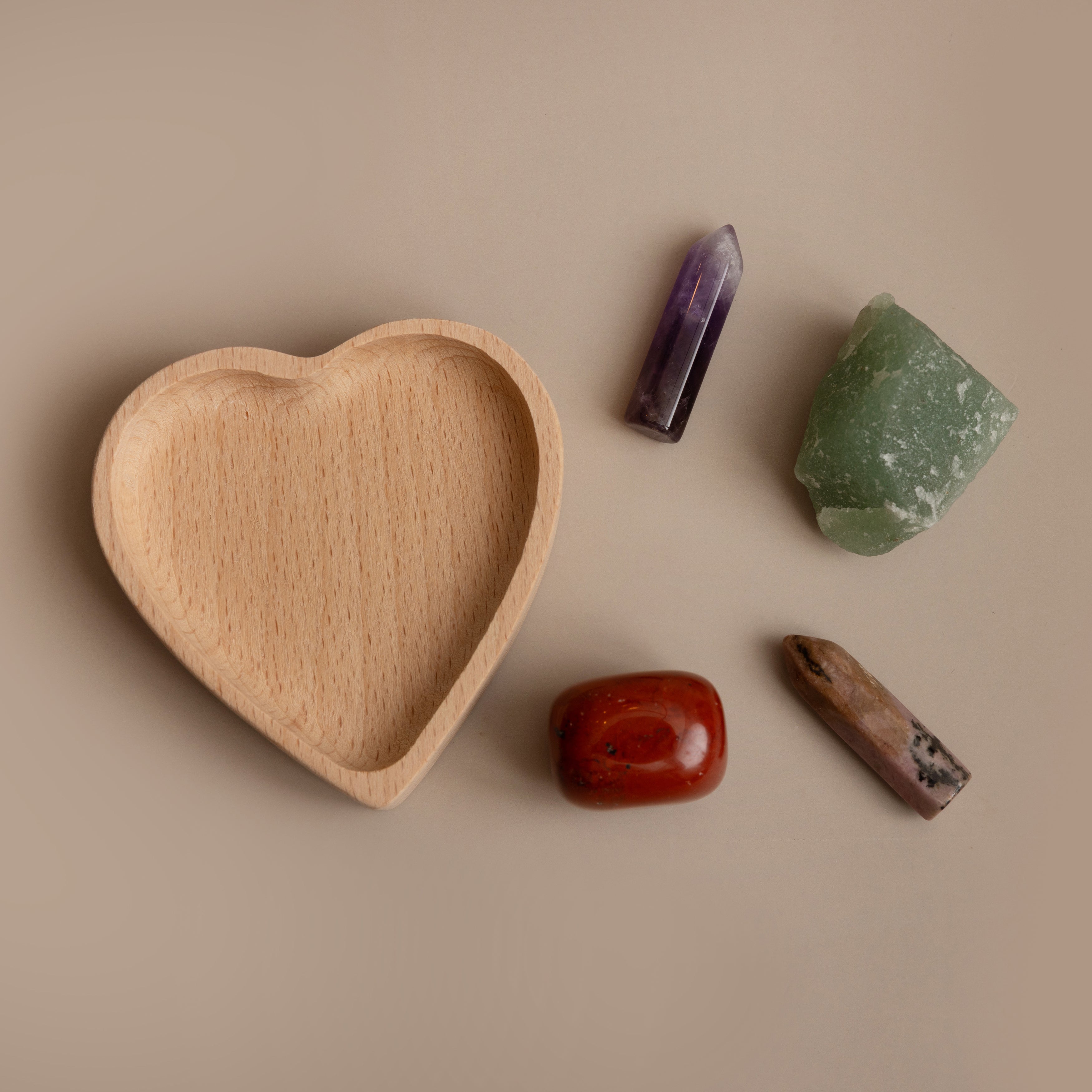 Semiprecious Pocket Crystals With Carved Heart Trinket Tray Gift Set