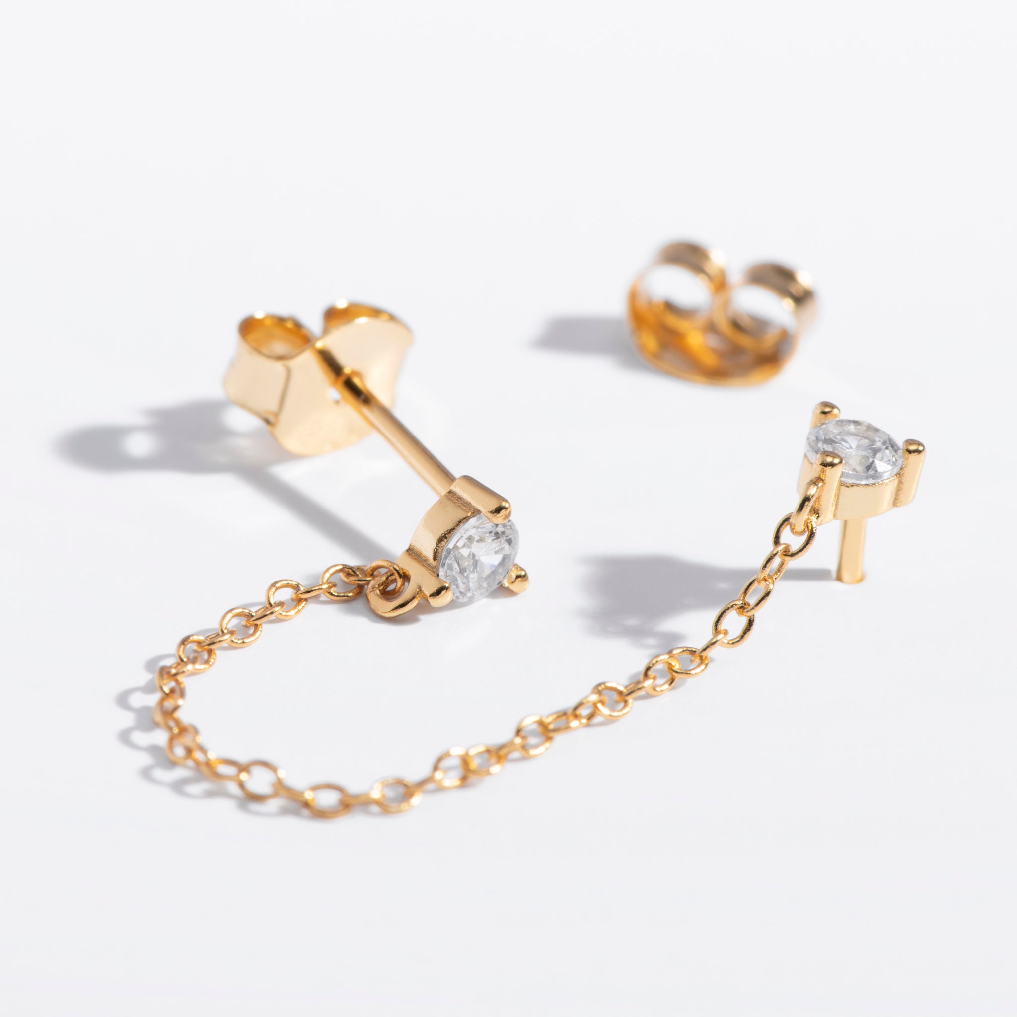 Double Cz Chain Studs