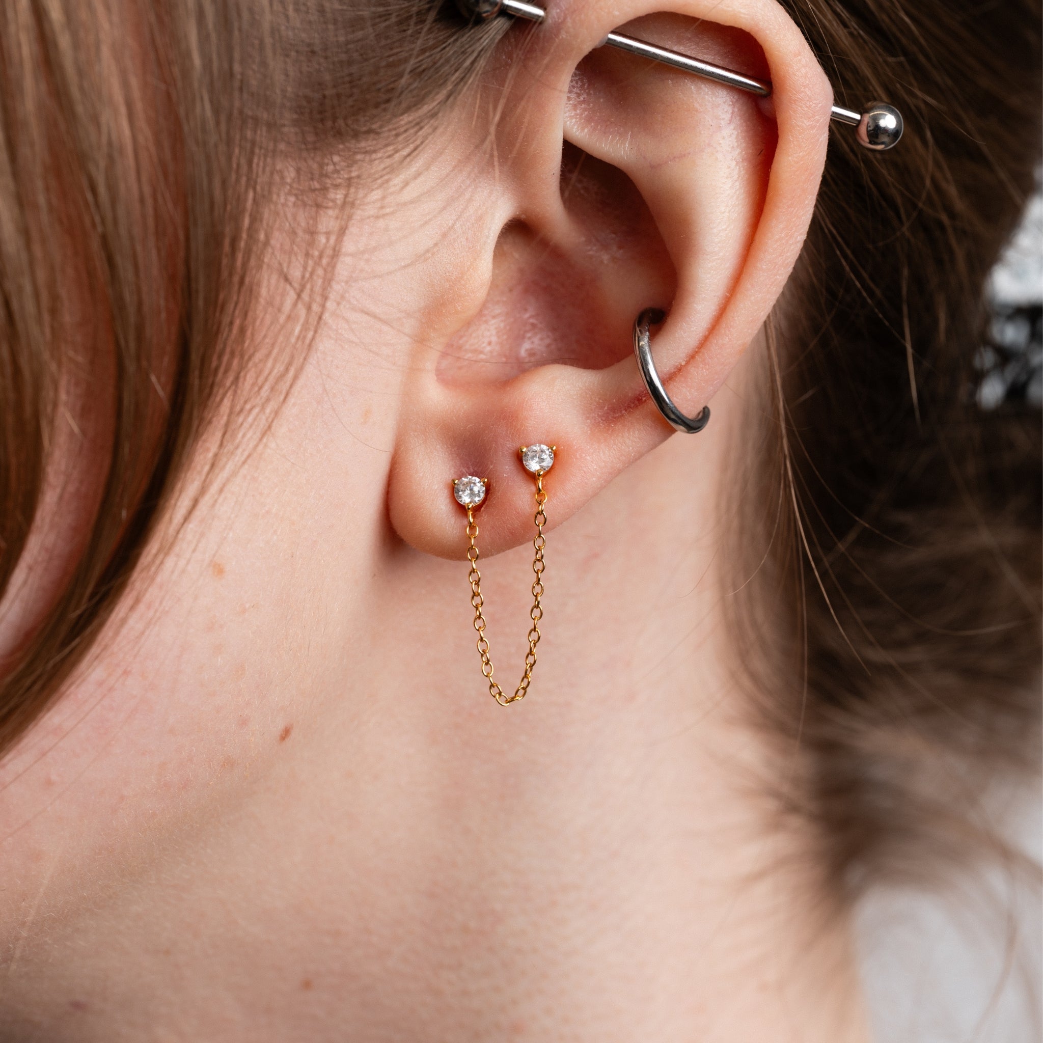 Double Cz Chain Studs