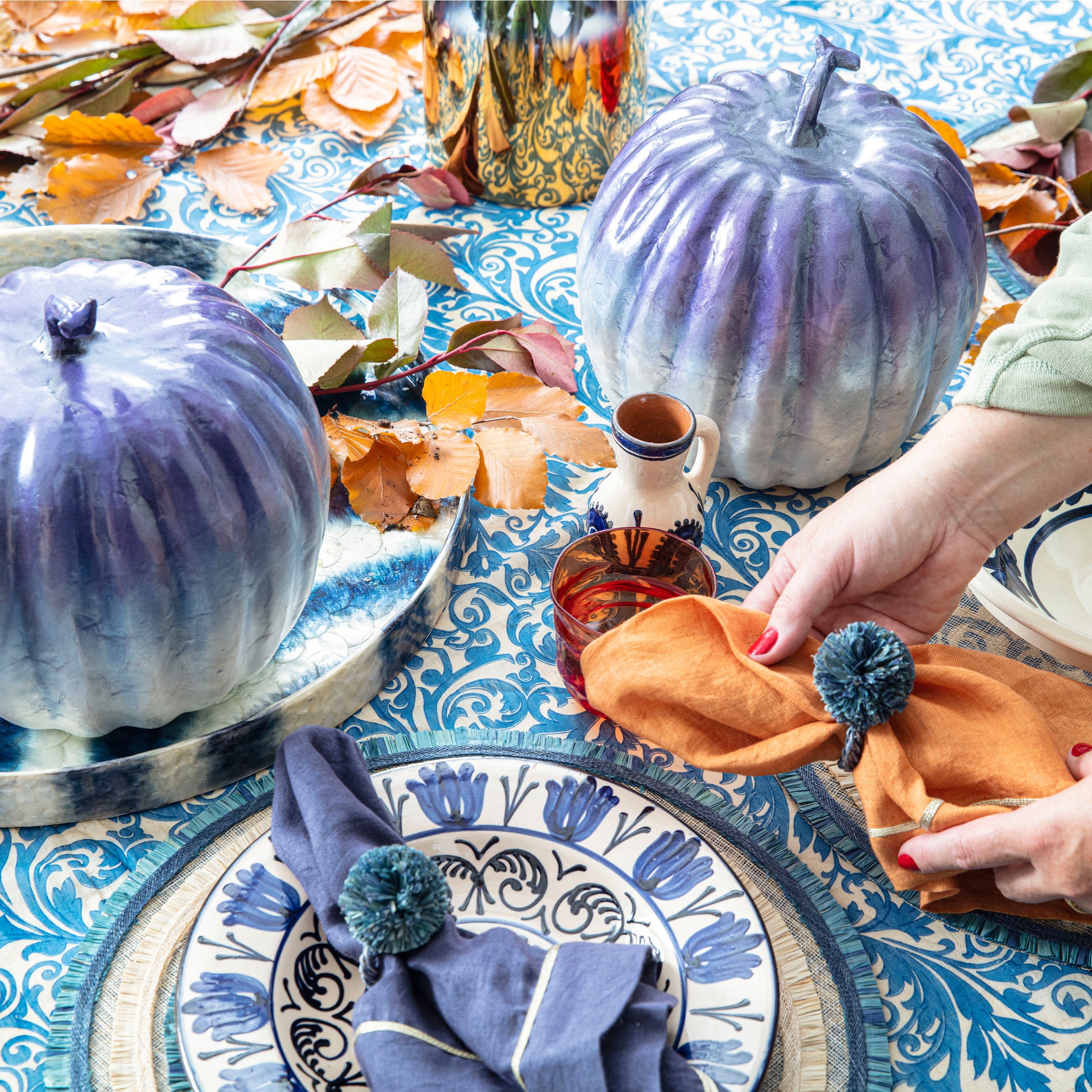 Large Capiz Pumpkin, Blue Ombre