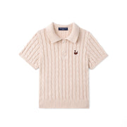 Cable Knit Polo Sweater In Beige