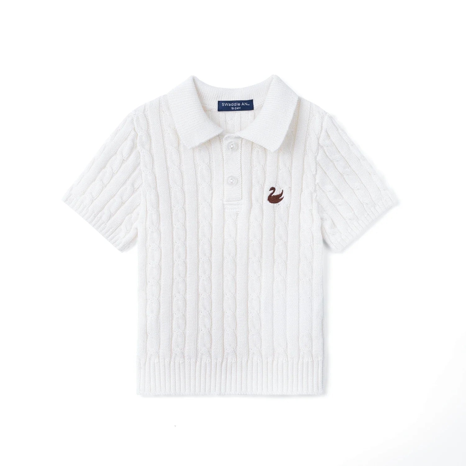 Cable Knit Polo Sweater In White