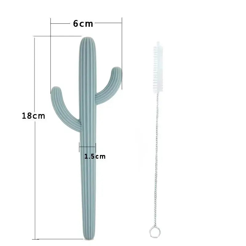Cactus Silicone Teether & Straw For Kids And Adults