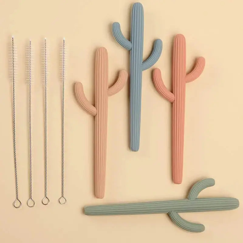 Cactus Silicone Teether & Straw For Kids And Adults
