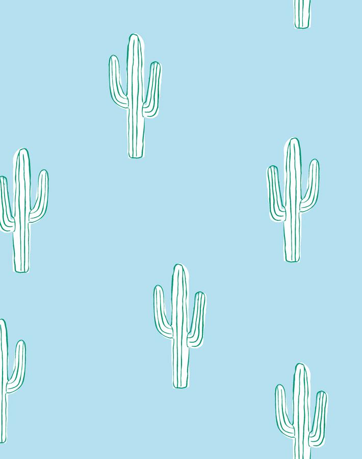 'cactus' Wallpaper By Tea Collection - Baby Blue