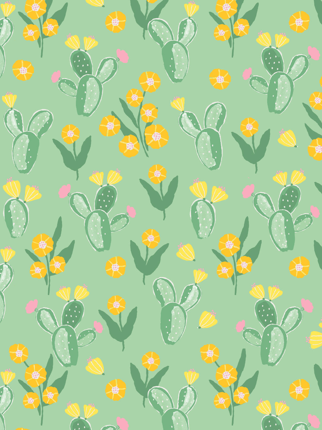 'cactus Floral' Wallpaper By Tea Collection - Pink Yellow