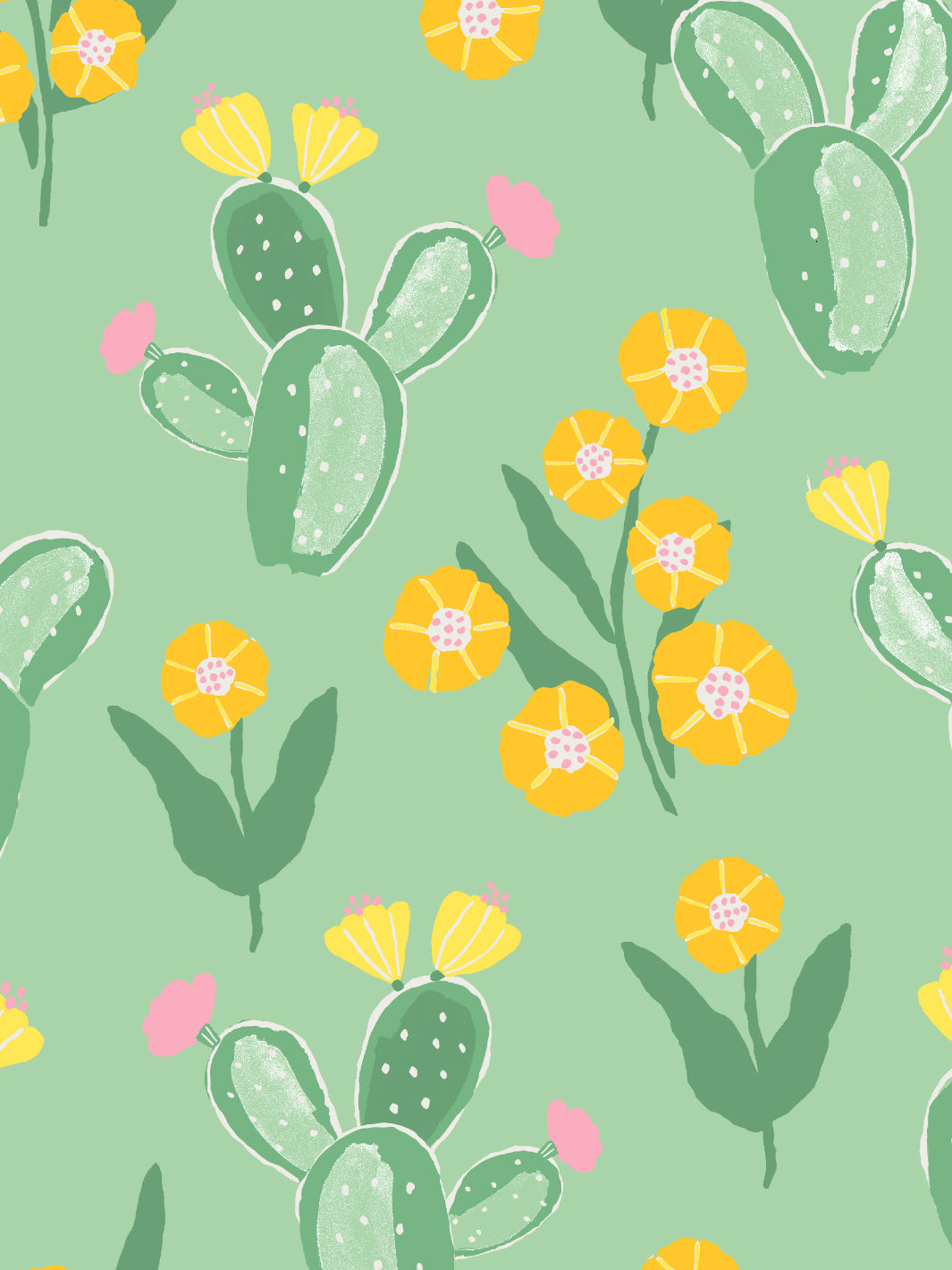 'cactus Floral' Wallpaper By Tea Collection - Pink Yellow