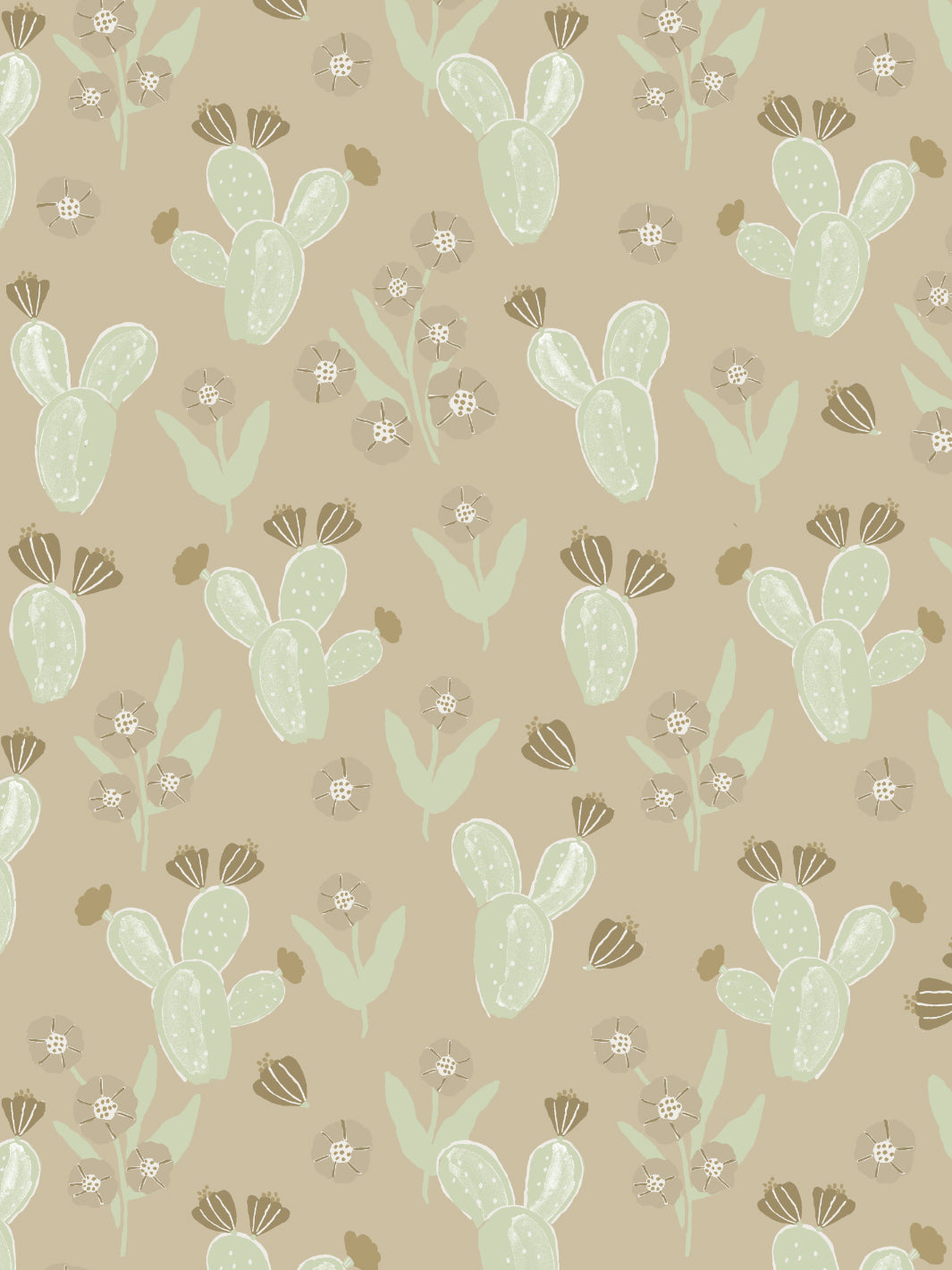 'cactus Floral' Wallpaper By Tea Collection - Taupe