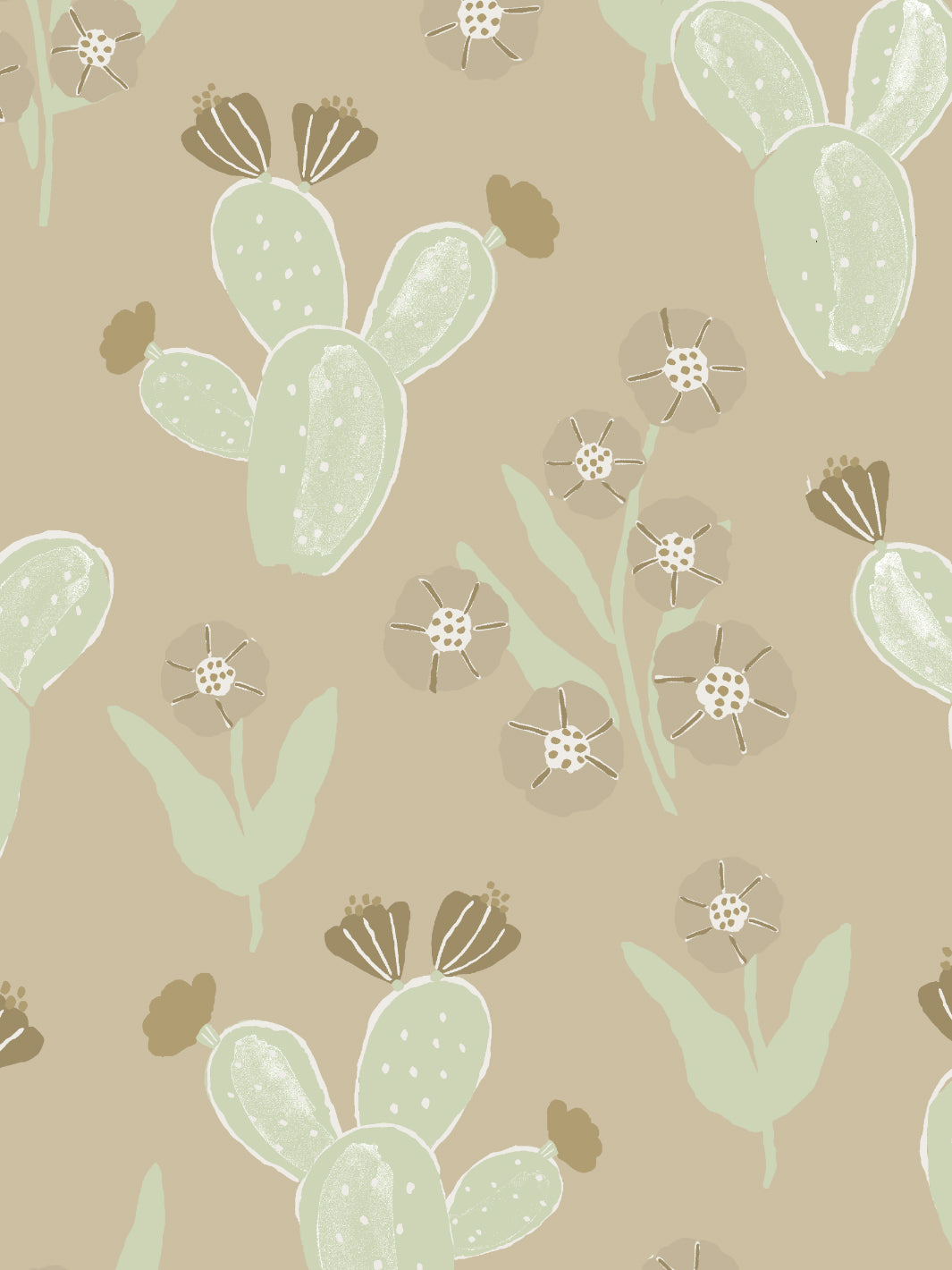 'cactus Floral' Wallpaper By Tea Collection - Taupe
