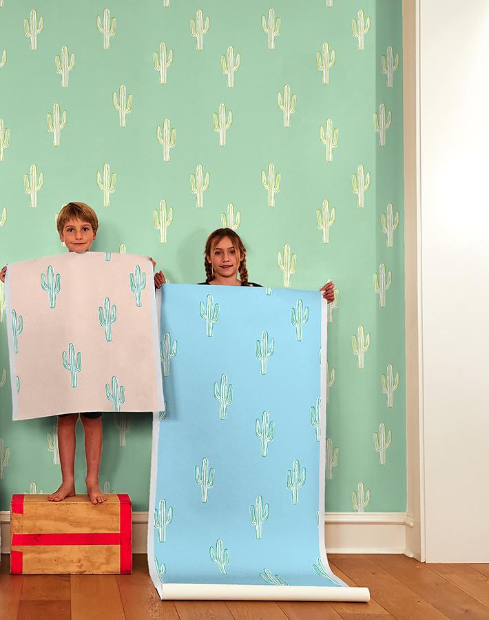 'cactus' Wallpaper By Tea Collection - Baby Blue