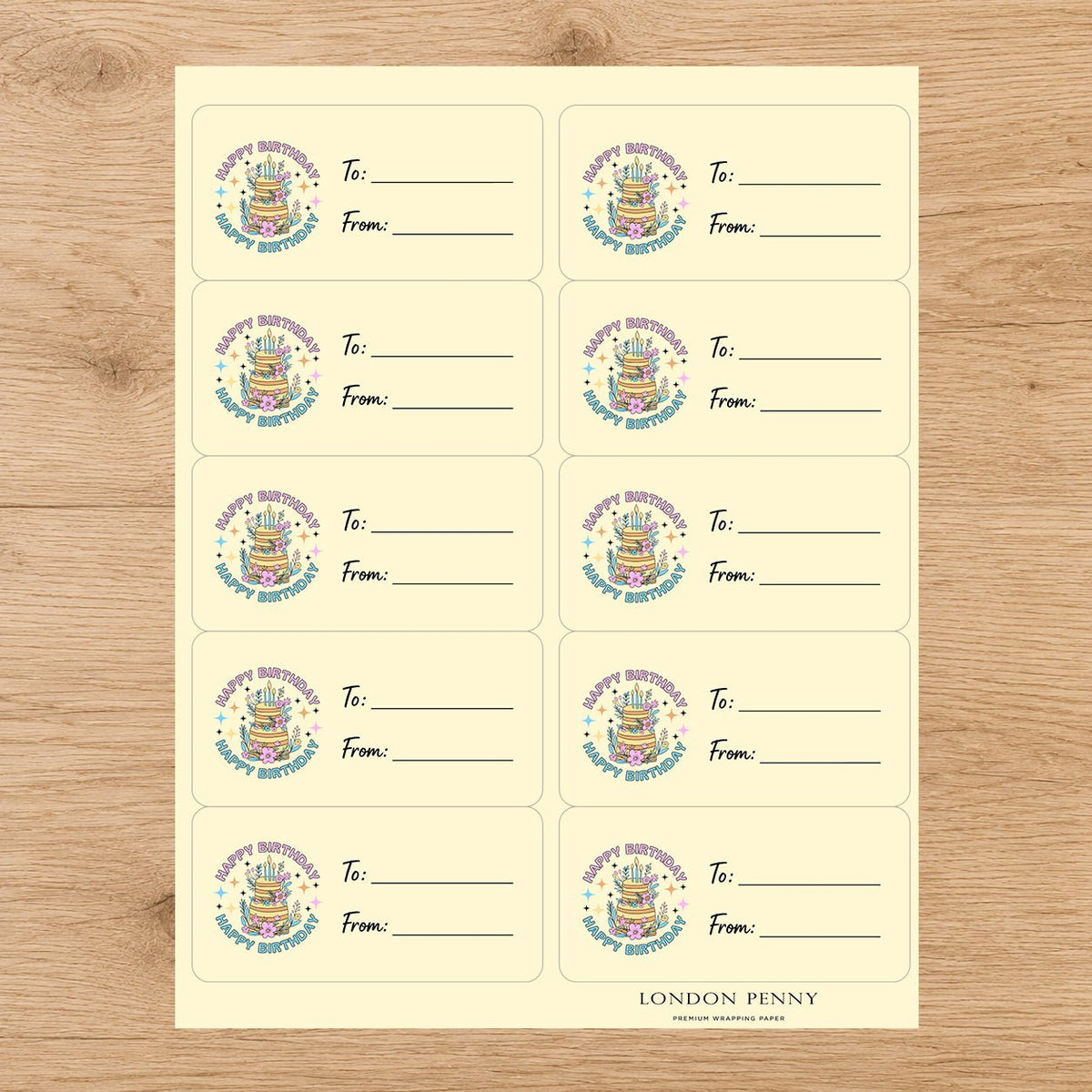 Cake & Birthday Blooms Gift Tag Sticker Sheet