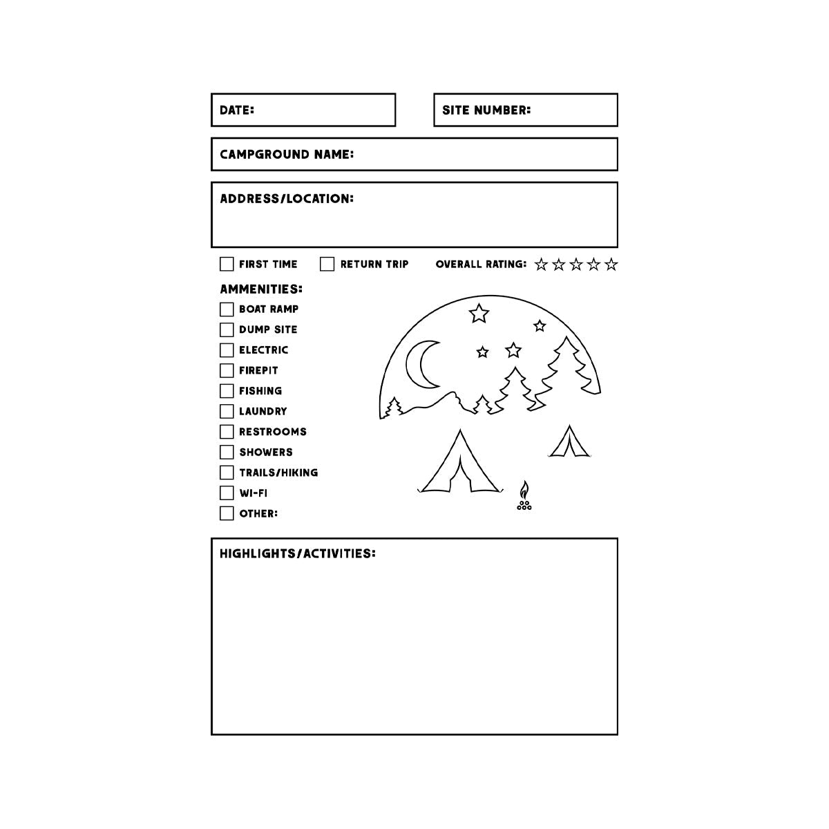 Camping Log Book - Two 20-page Books