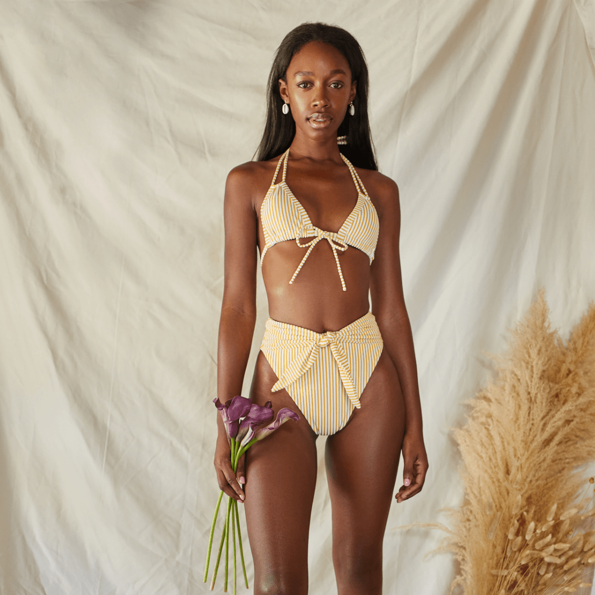 Canary Stripe Paula Tie-up Bikini Bottom