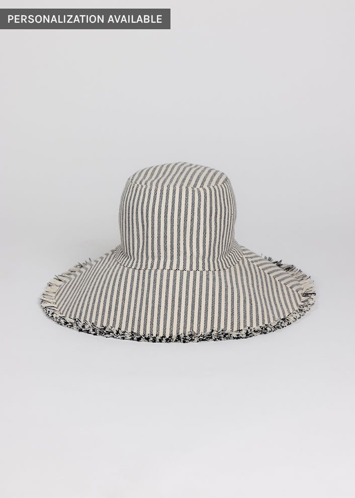 Custom Embroidered Canvas Packable Sun Hat- Navy Stripe