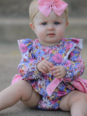 Fall Vintage Floral Print Girls Long Sleeve Romper