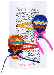 Carnival Balloons Kids Hair Clips- Fiesta Orange And Blue