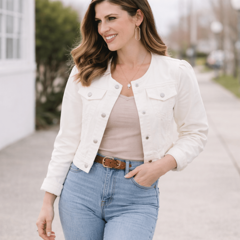 Ivory Cropped Denim Jacket - Women