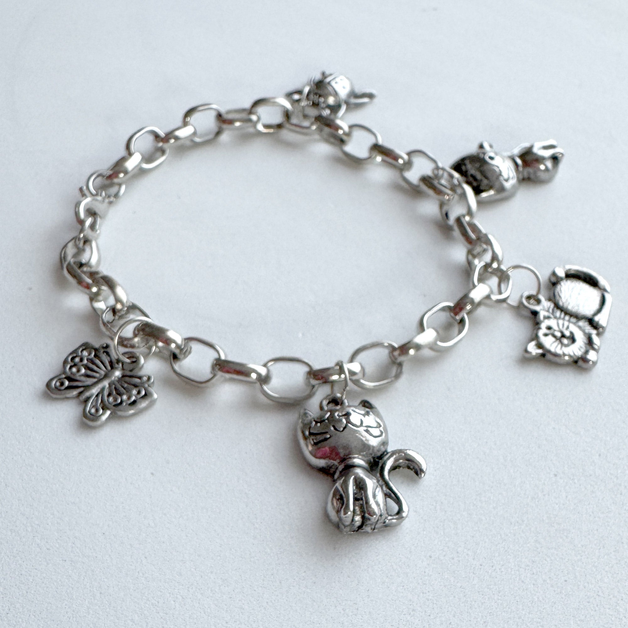 Antique Silver Bee, Butterfly And Lady Bug Charms 9pc Set