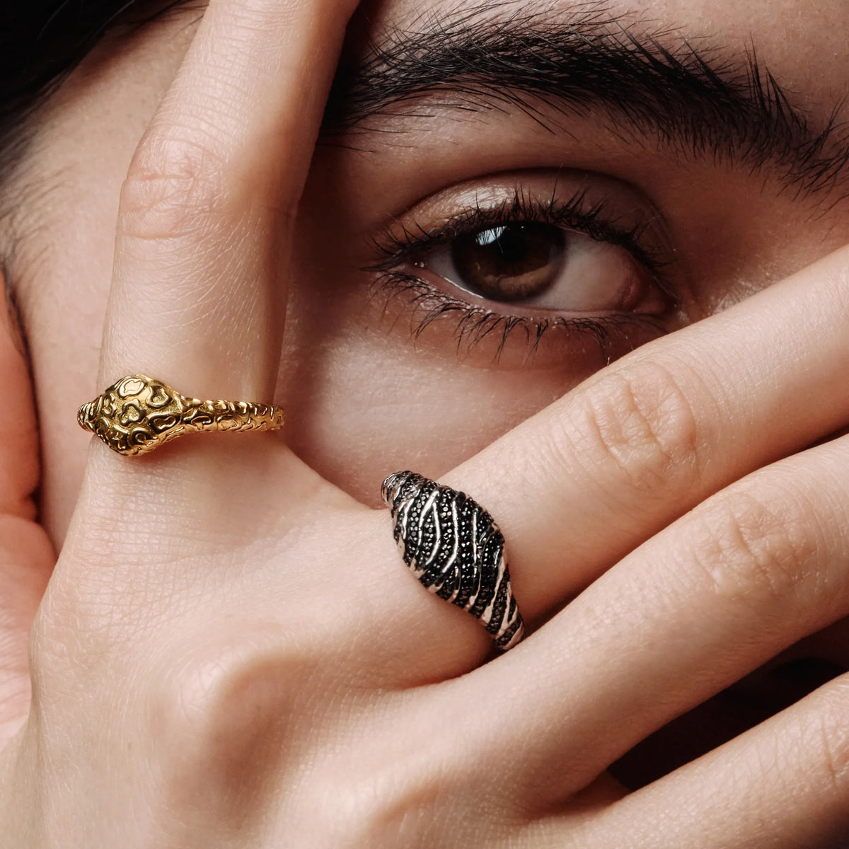 Cat Print Signet Ring Duo