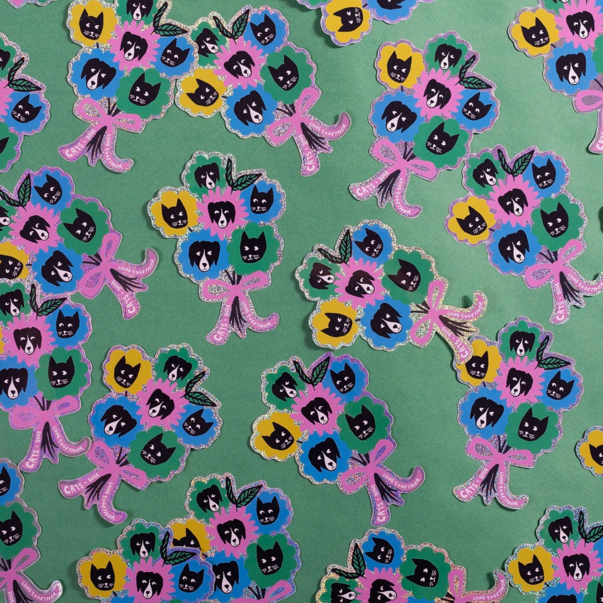 Cat And Dog Glitter Sticker