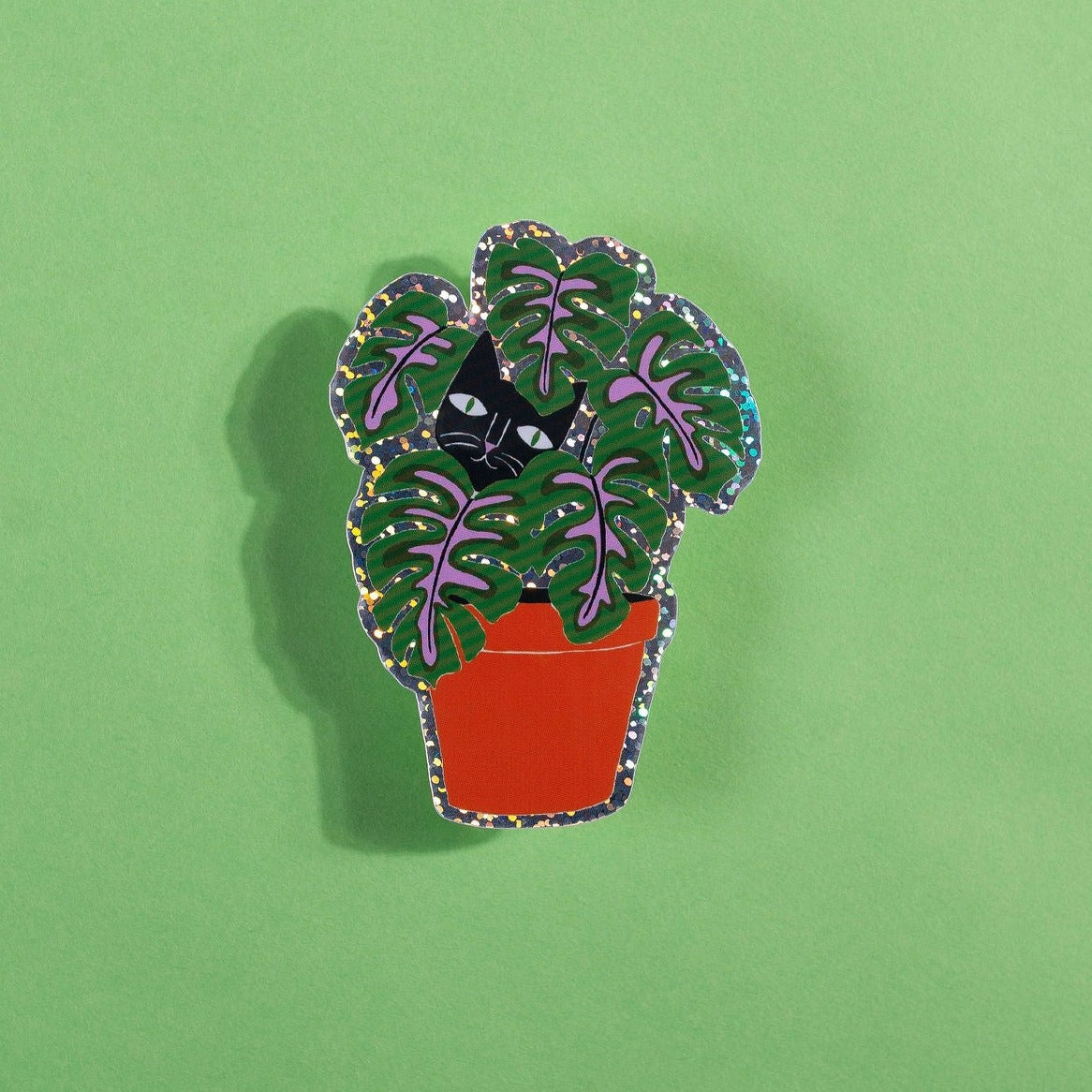 Cat In Pot Glitter Sticker