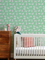 'cats' Wallpaper By Tea Collection - Green