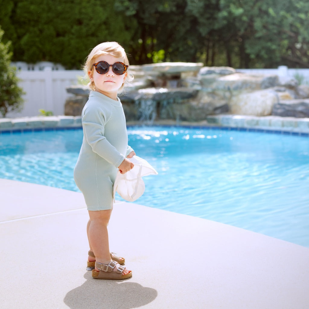 Ribbed Long-sleeve Rash Guard Swimsuit With Shorts · Mint Color