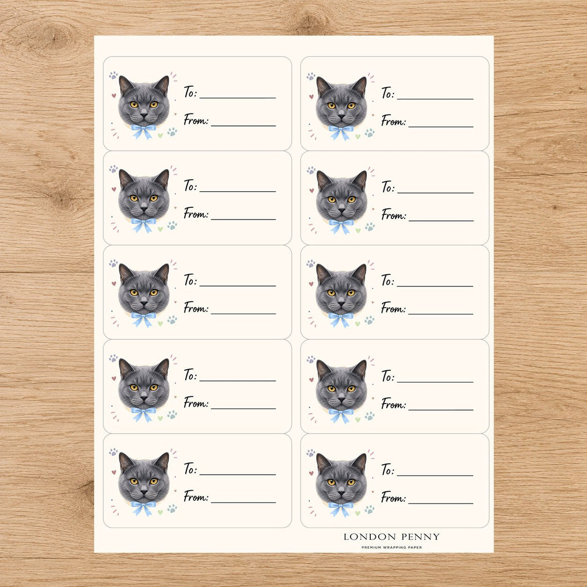 Chartreux Purrfectly Yours Gift Tag Sticker Sheet